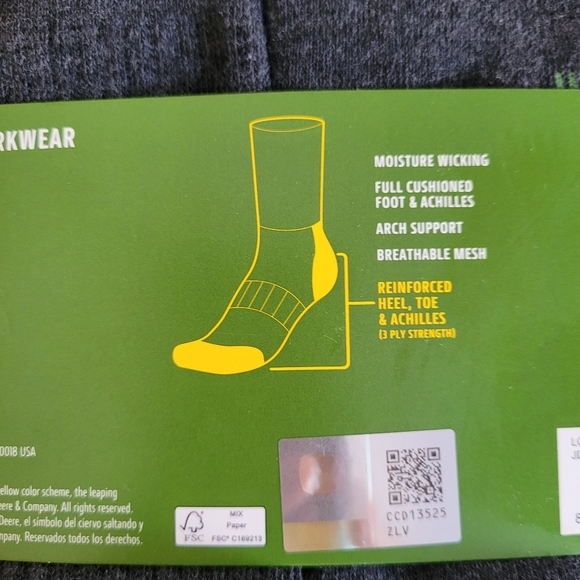 John Deere 6 Pairs Mens Shoe Size 6-12.5 Performance Workwear Crew Gray Socks - Picture 6 of 7